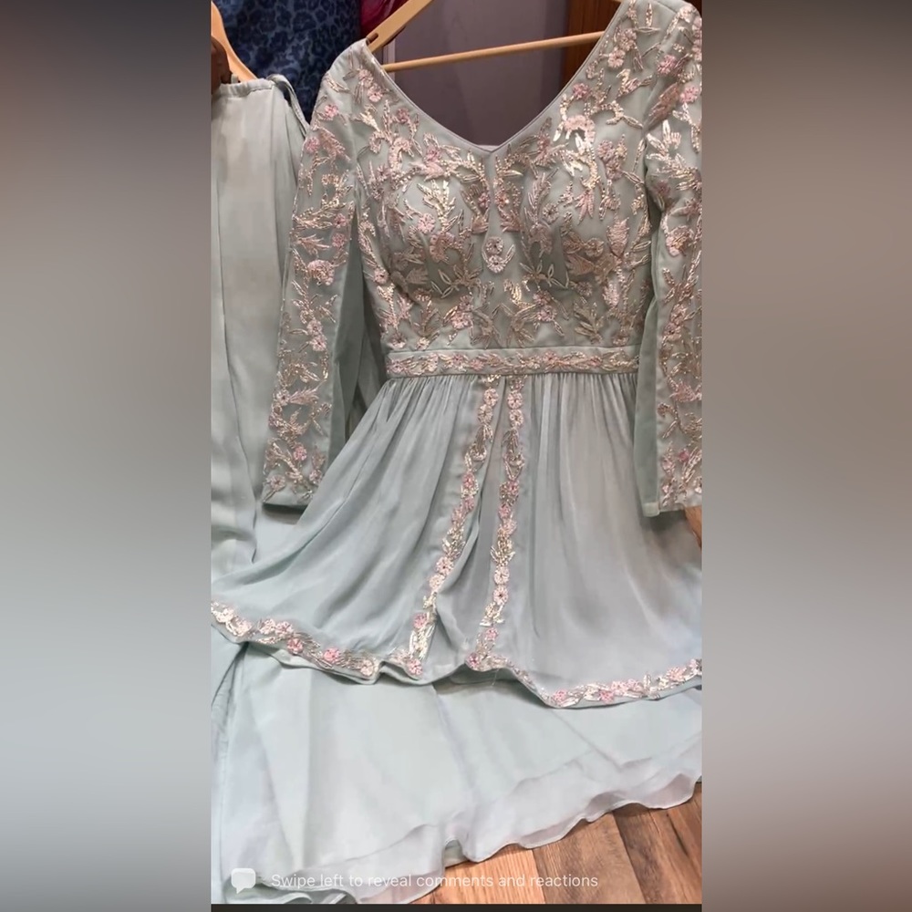 SKY BLUE AND PINK PEPLUM SHARARA/ PALLAZZO SET